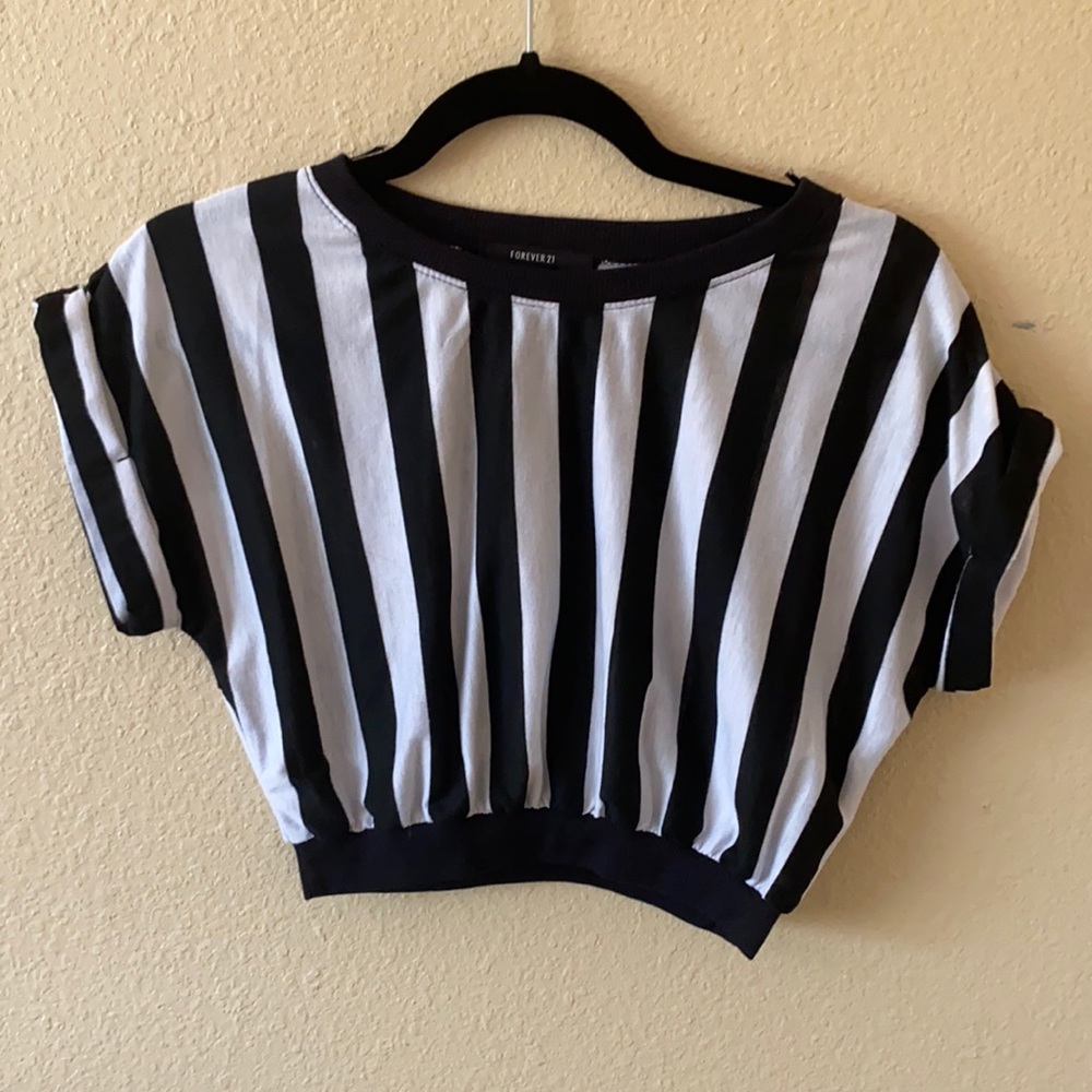 Black and white striped crop top